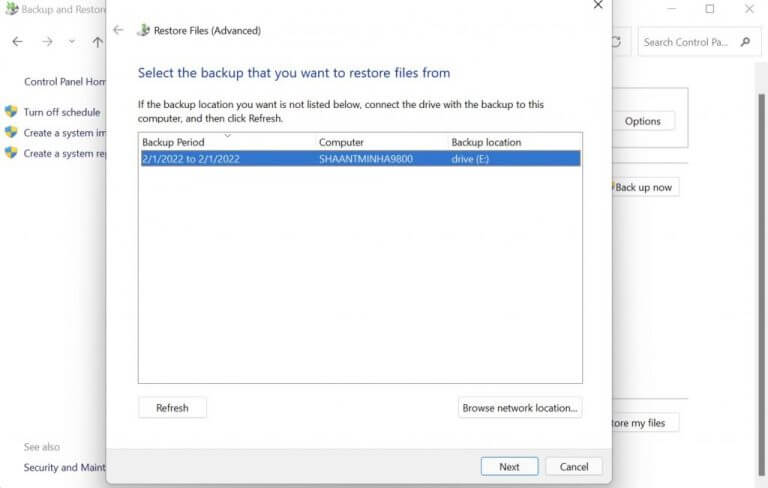 windows backup and restore