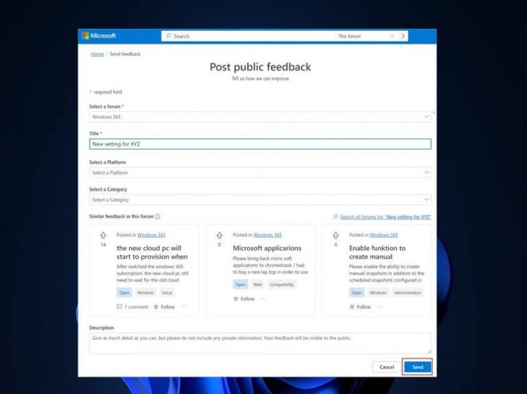 Submitting Requests using Microsoft Feedback Portal