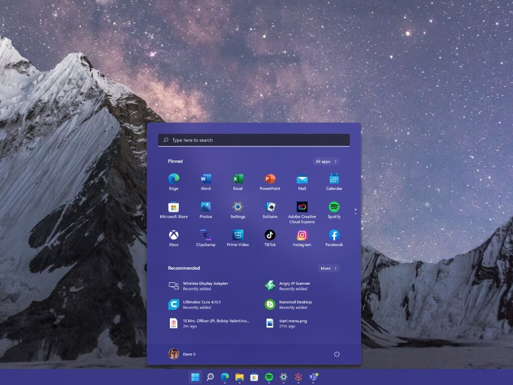 WINDOWS 11 START MENU LAYOUT