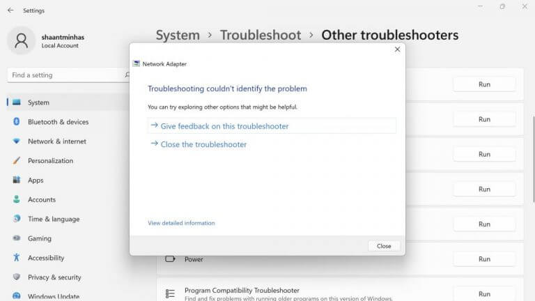 network adapter troubleshooter