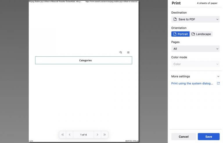 saving webpage as a pdf in firefox