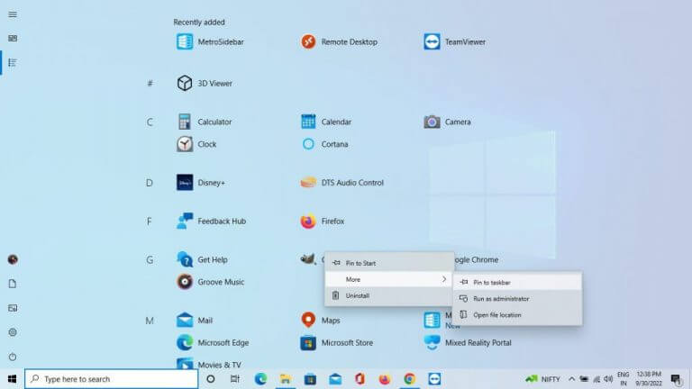 windows start menu