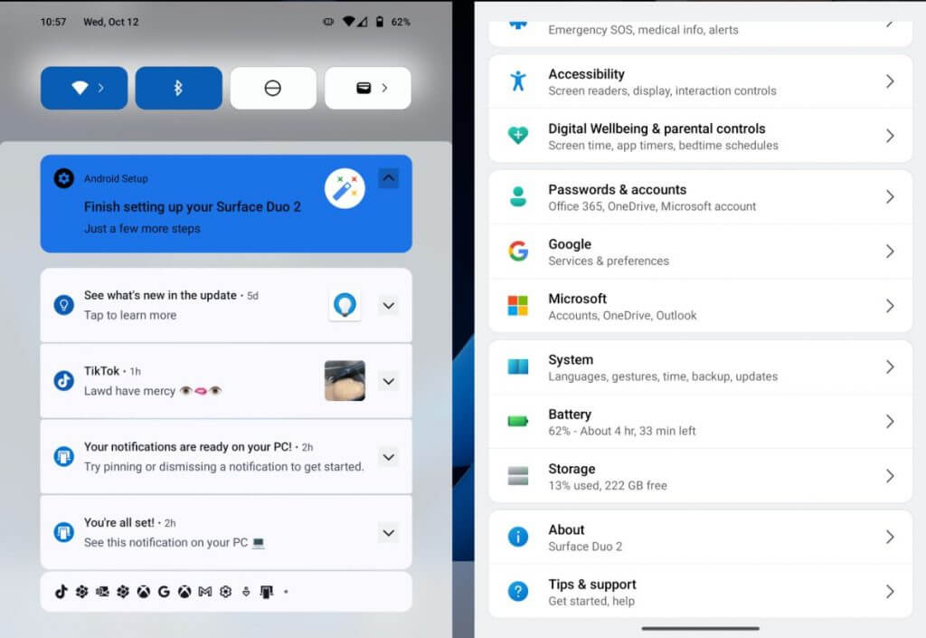 Surface Duo - Android 12L Settings