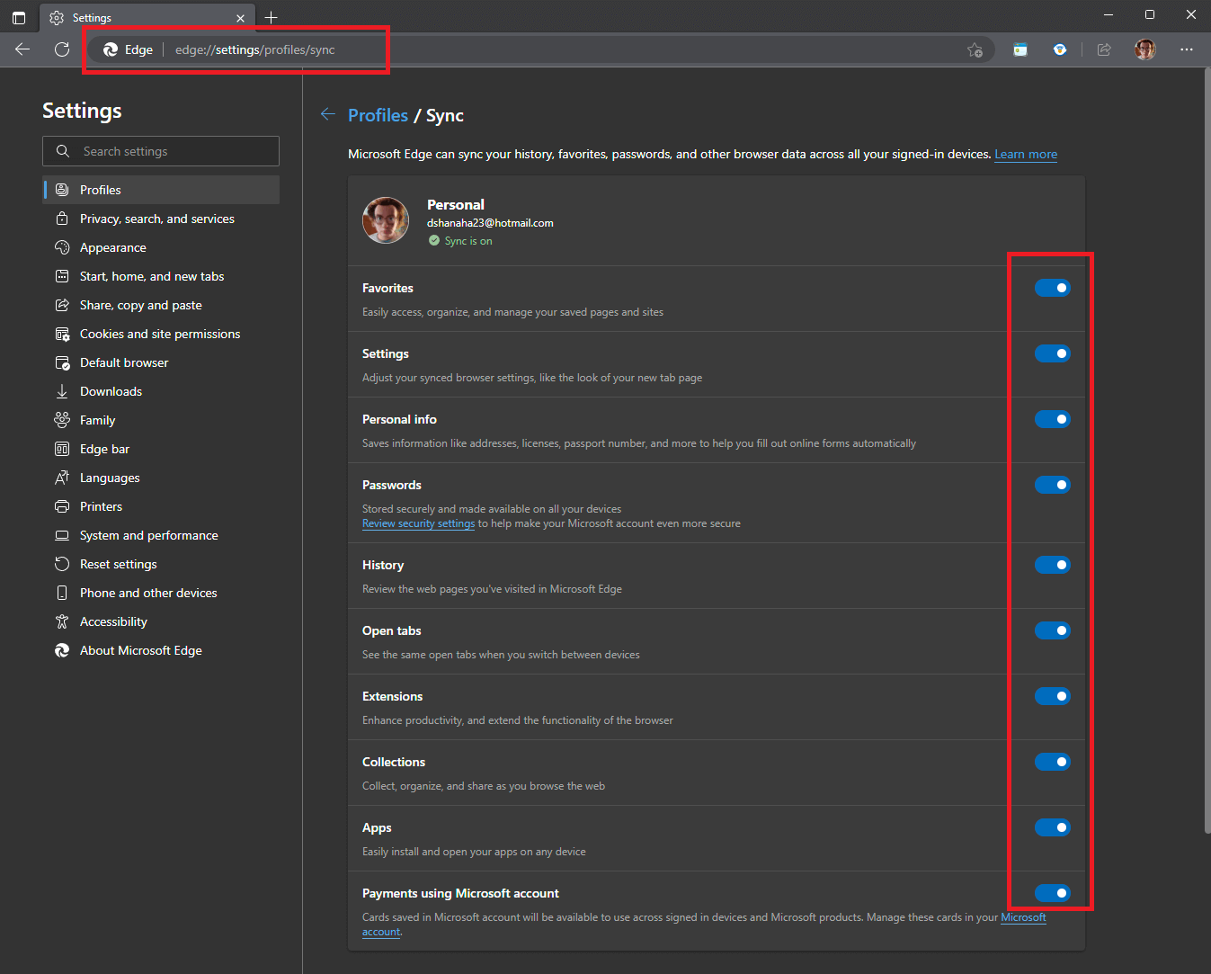 edge browser data