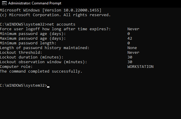 command prompt net accounts