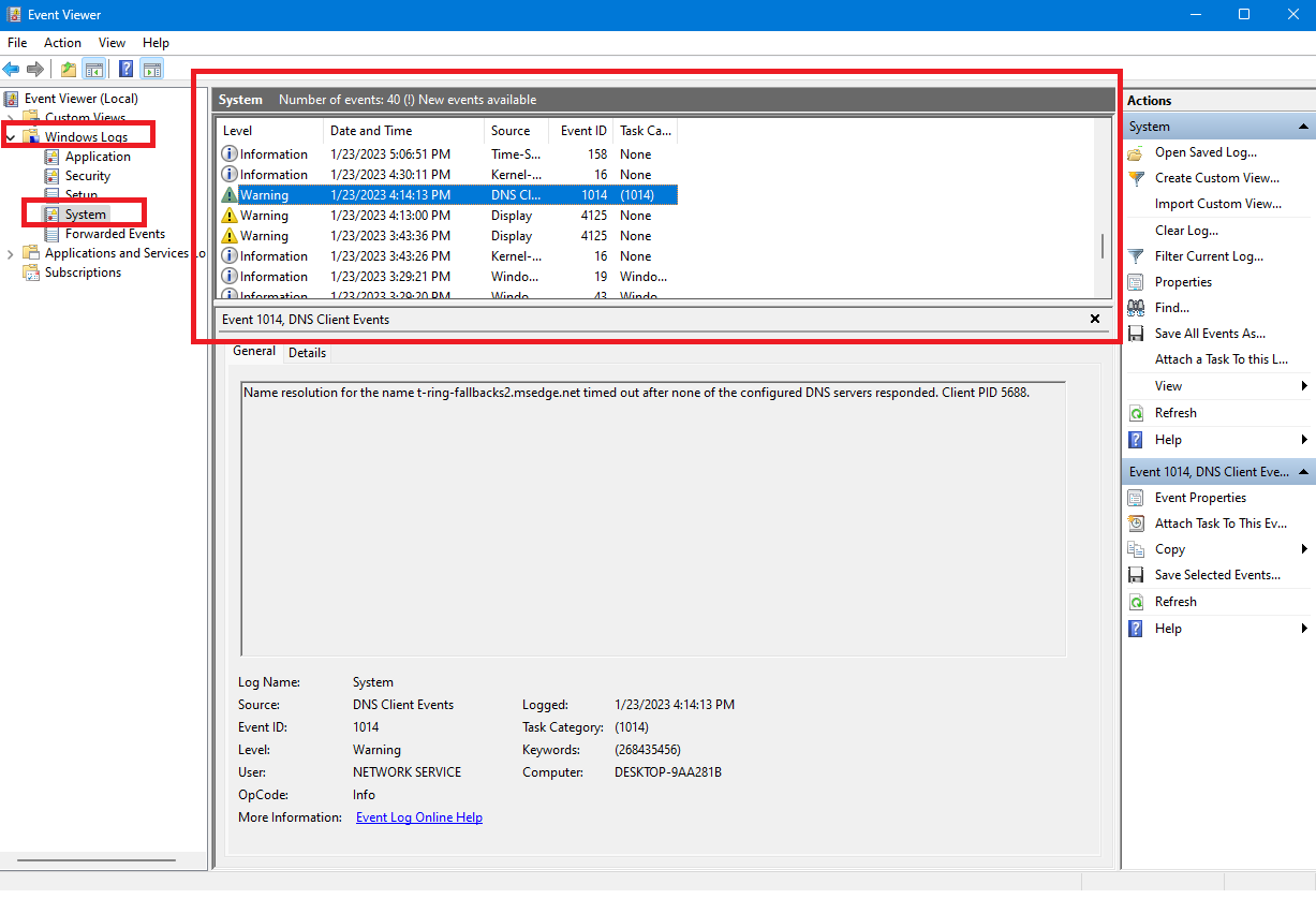 error codes in the terminal