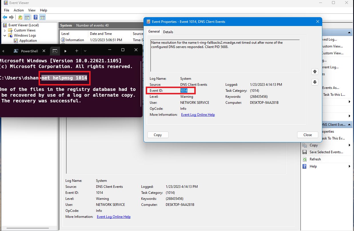 error codes in the terminal