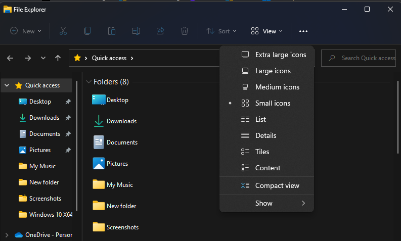 compact view in file explorer