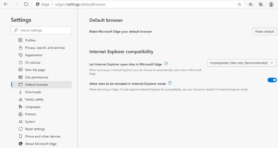 enable Internet explorer on Microsoft Edge