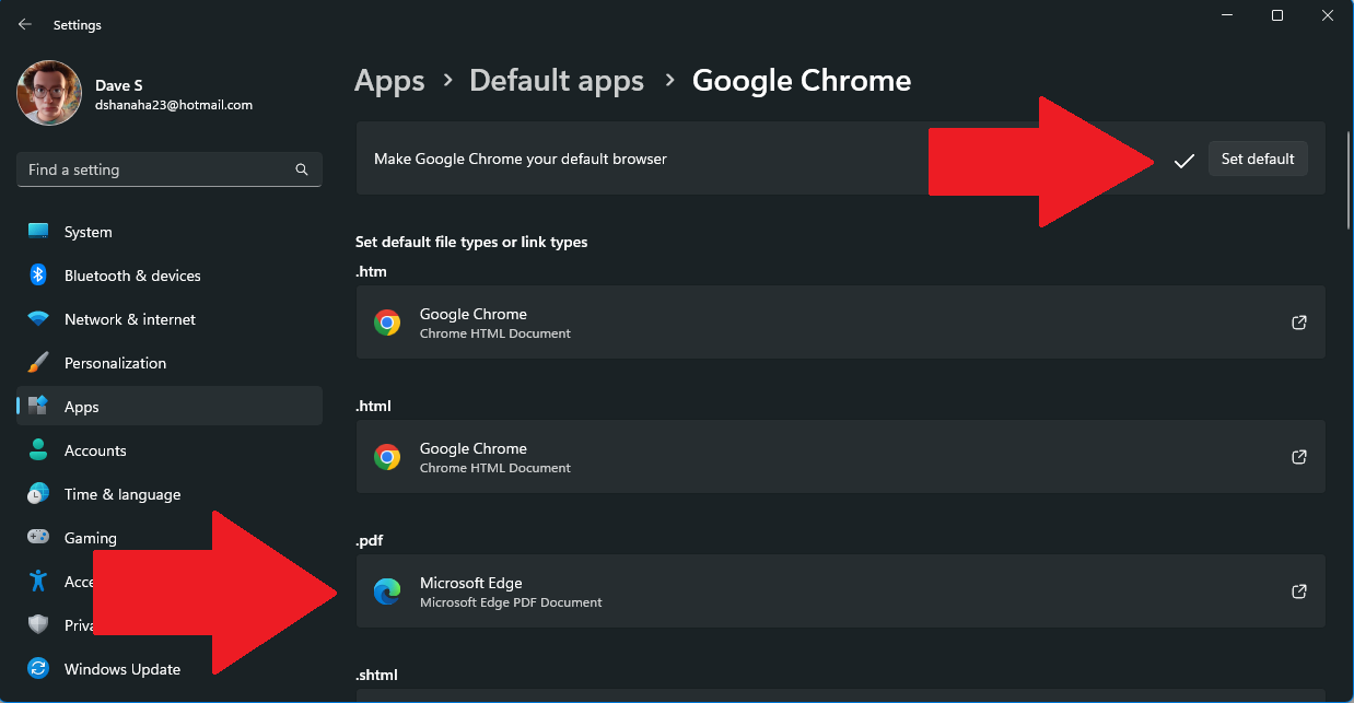 change the default browser