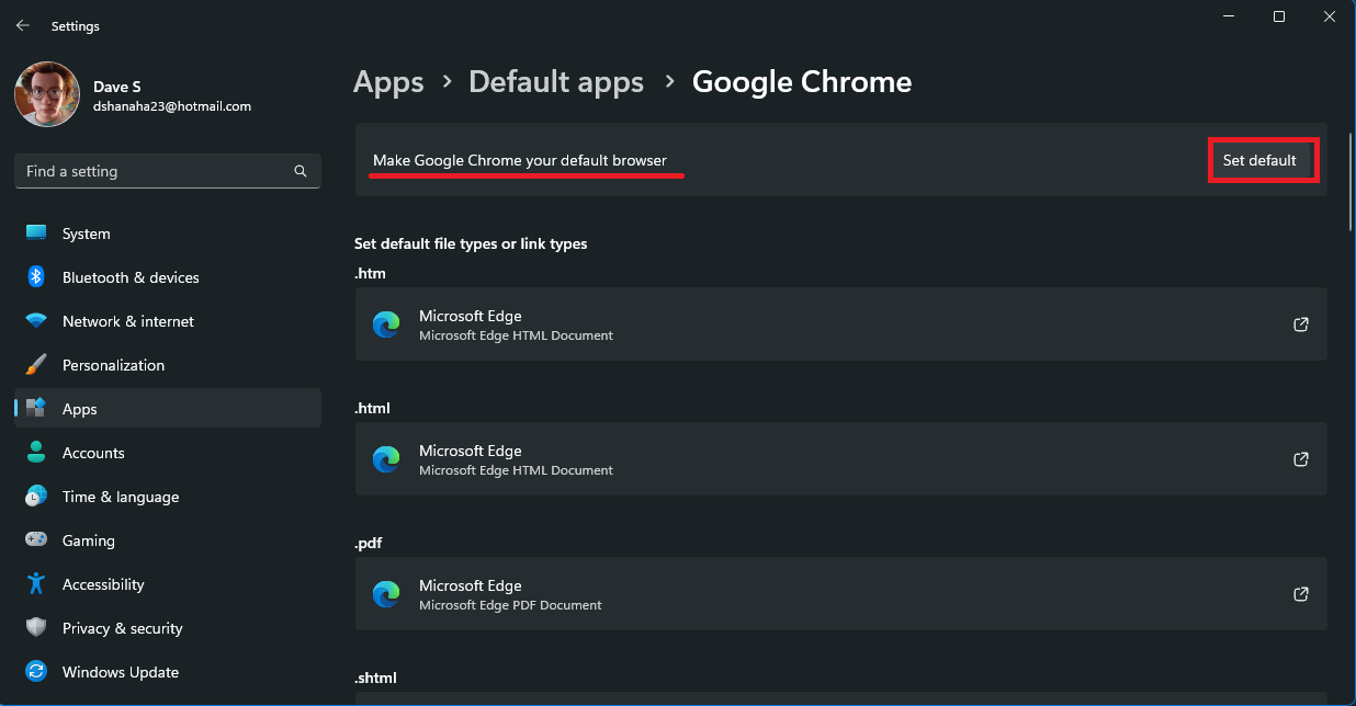 default browser on Windows 11