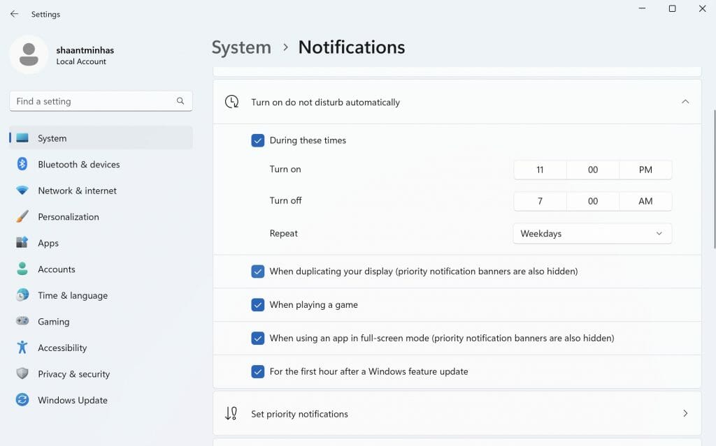 notification settings