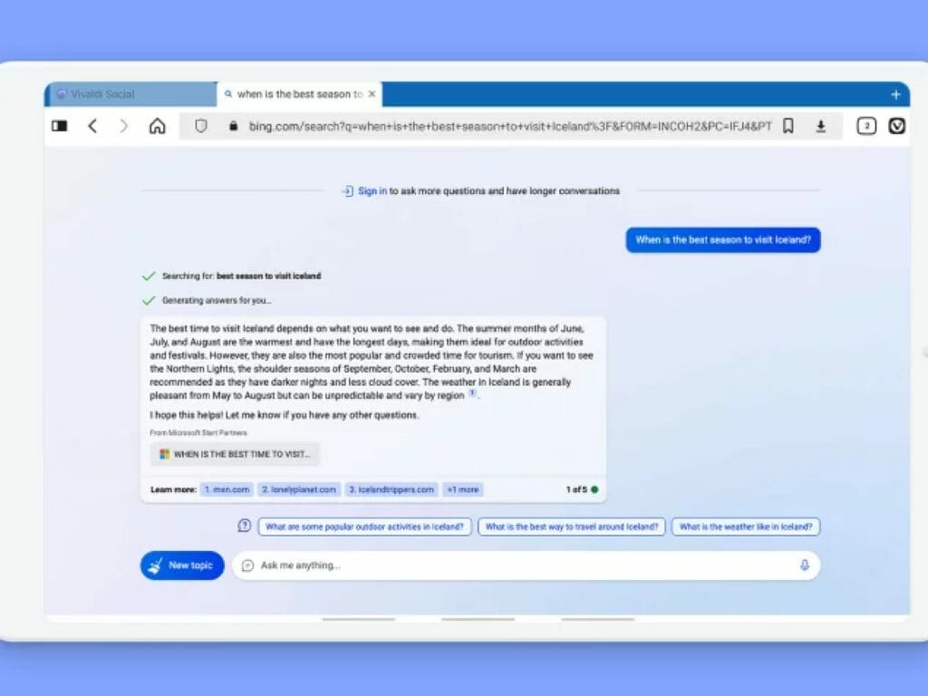 Vivaldi 6.1 Bing Chat Vivaldi 6.1 Bing Chat