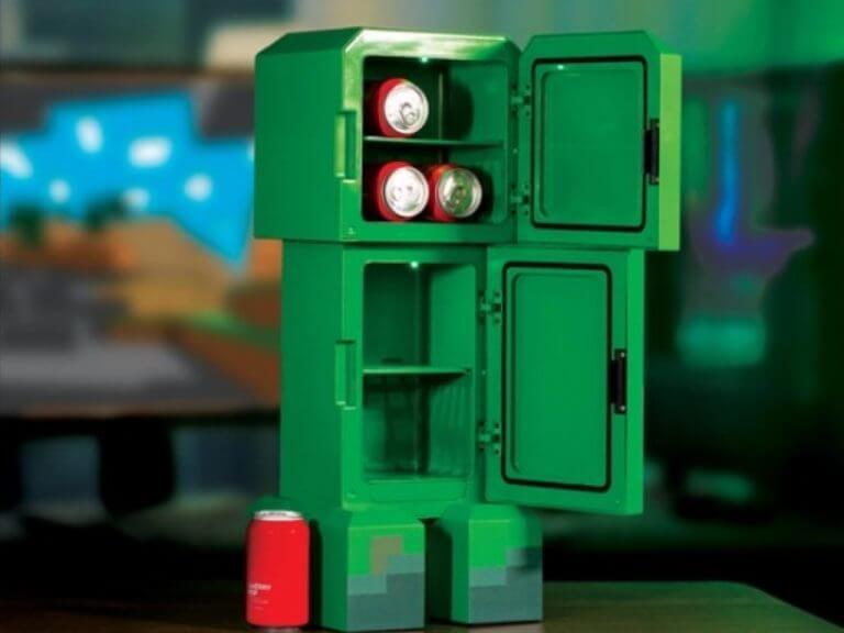 Minecraft Green Creeper Body 12 Can Mini Fridge 8L 2 Door Ambient Lighting  25.2 H 9.5 W 9.1 D