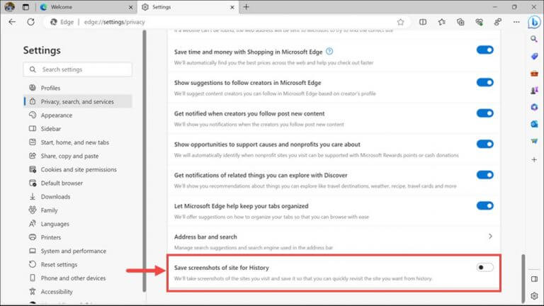 Save screenshots of site for history Microsoft Edge feature Save Screenshots Of Site For History Microsoft Edge Feature
