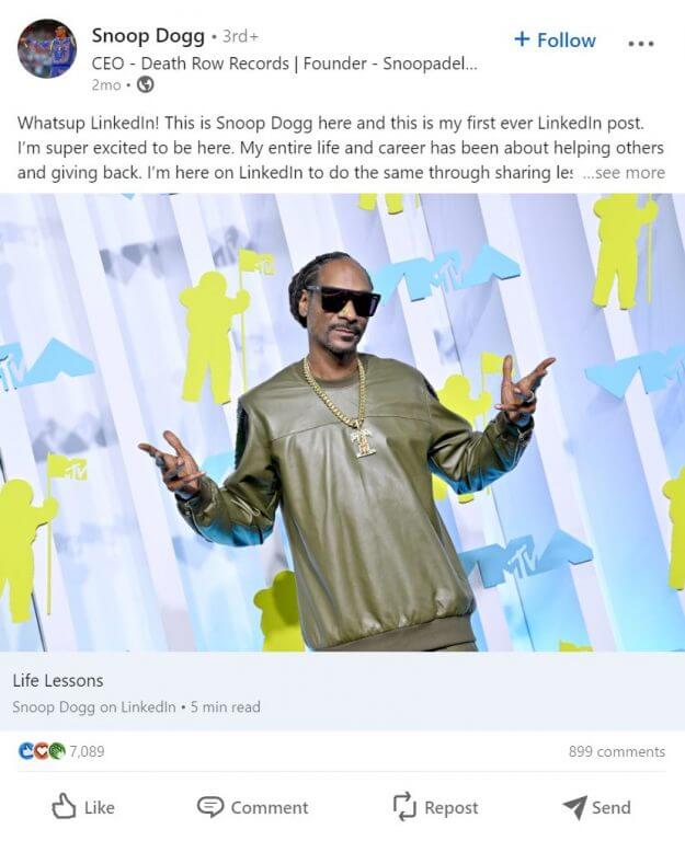 Screenshot 2023 10 16 110730 Snoop Dogg on LinkedIn
