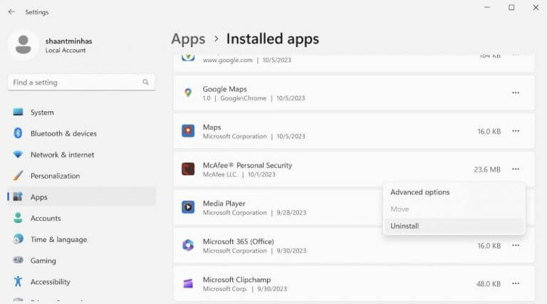 uninstalling apps windows