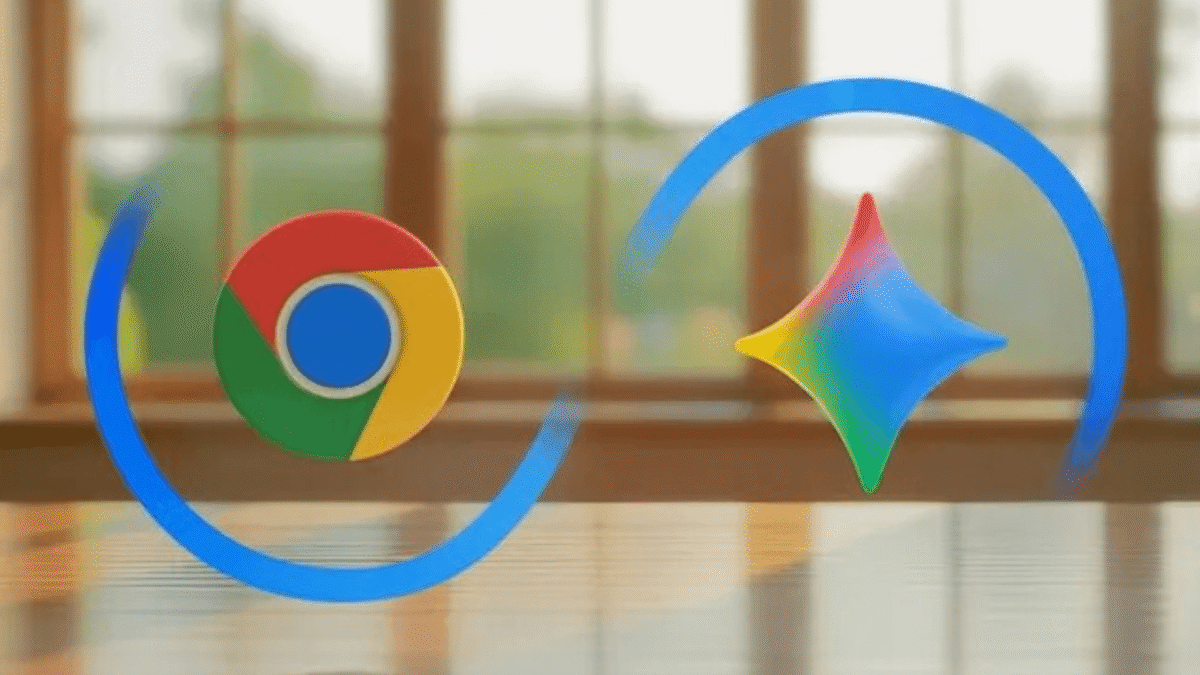 Chrome and Gemini icons representing Gemini Live voice assistant integration in Chrome
