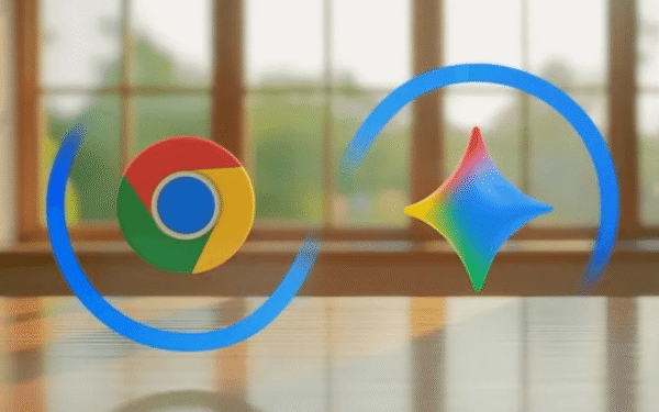 Chrome and Gemini icons representing Gemini Live voice assistant integration in Chrome