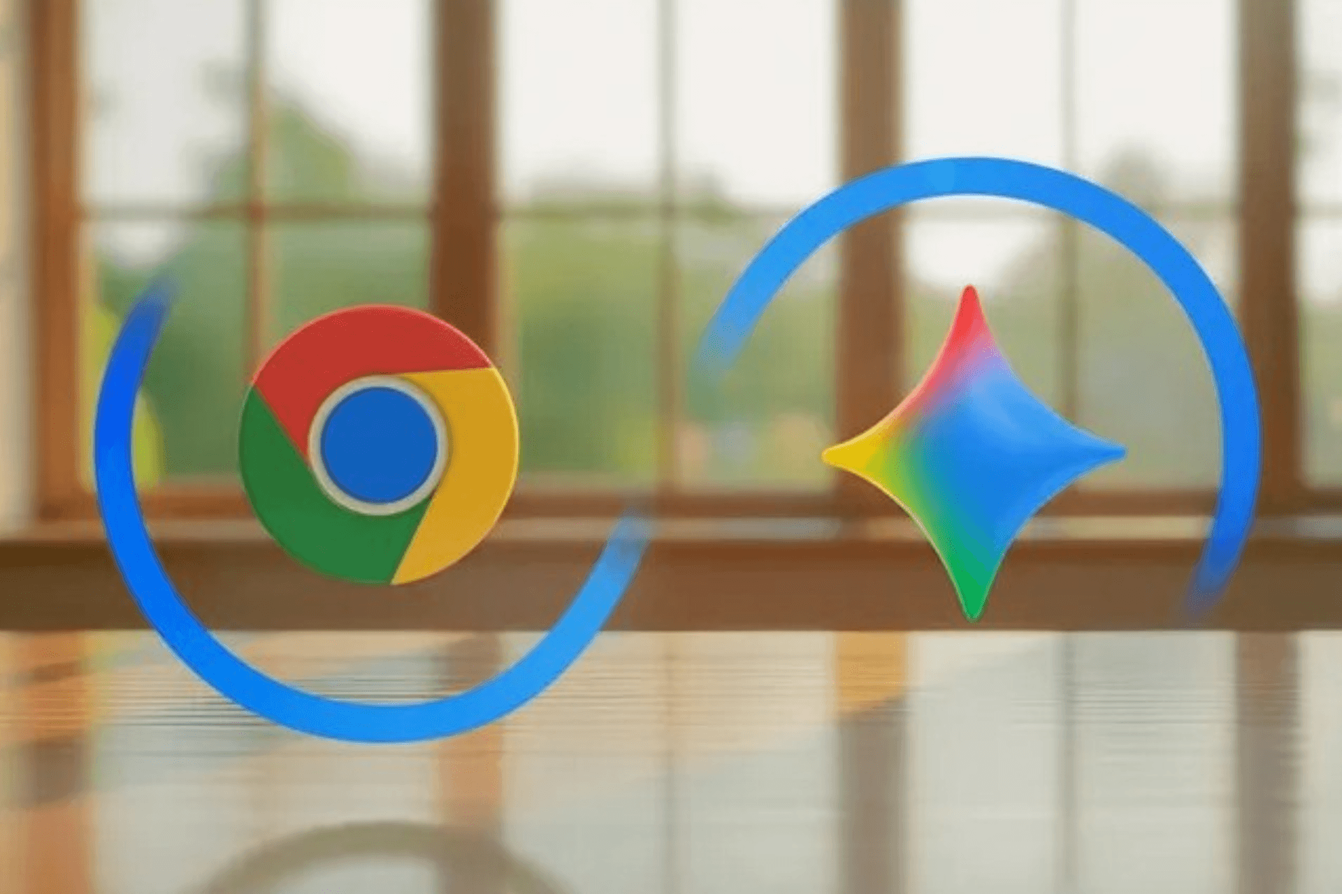 Chrome and Gemini icons representing Gemini Live voice assistant integration in Chrome