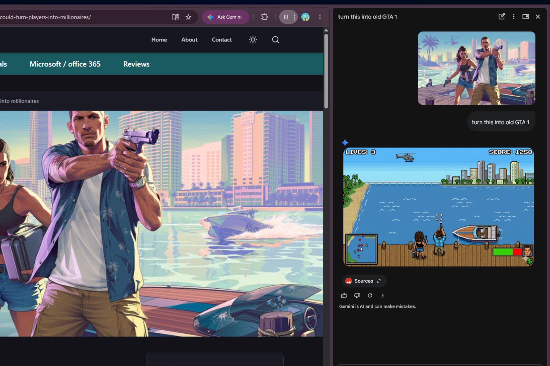 Gemini image creation using right click desktop Chrome